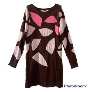 Diane Von Furstenberg Kivel Bis Sweater Dress Wool Blend Retro Print Brown Med